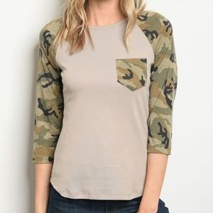 Camo Sleeve & Taupe Long Sleeve